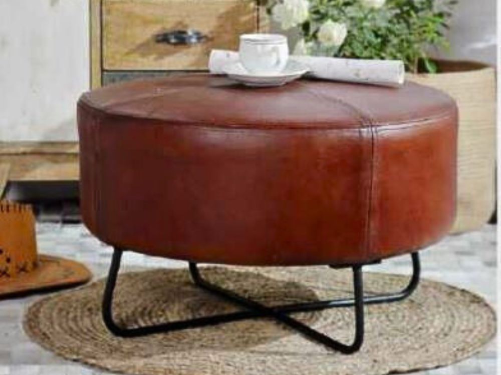 Iron leather Ottoman