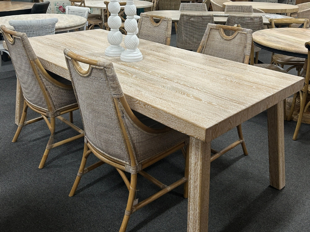 Plank Dining Table Oak Wood Leg White Wash