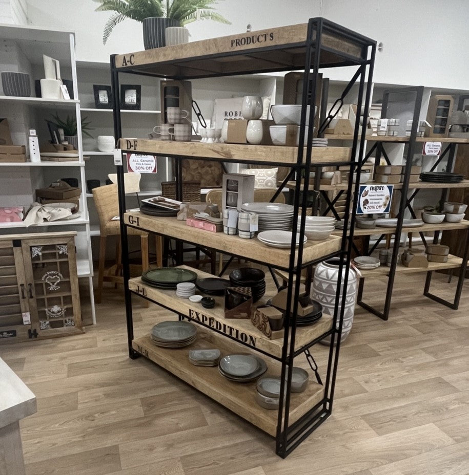 5 Tier Wood Iron Bookshelf